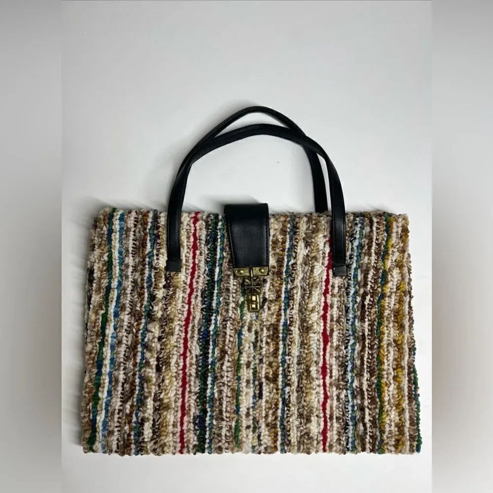 Vintage Sherpa Knit Multicolor Two Black Two Straps Hand Bag Laptop Bag